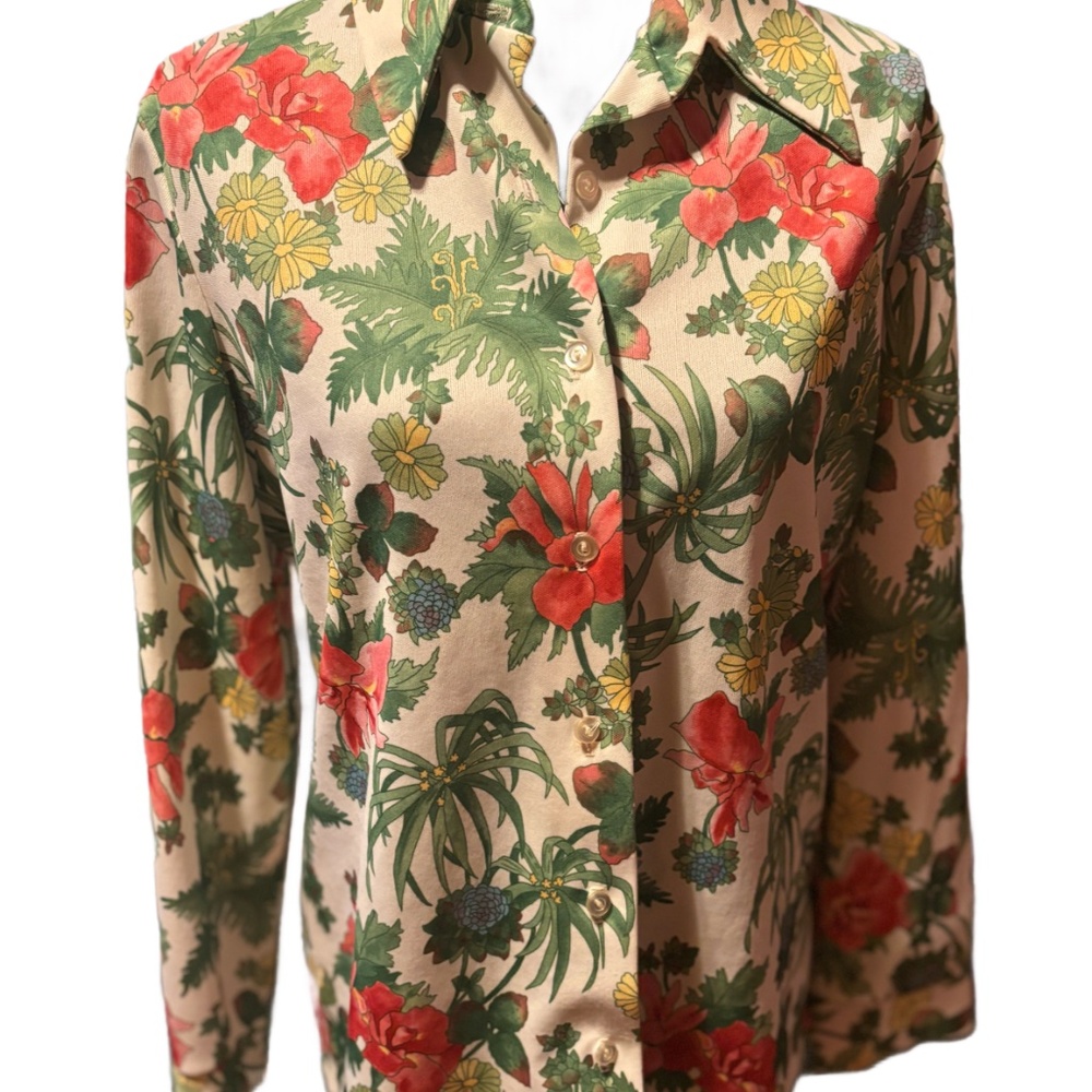 1970s Vintage Polyester Floral Print Shirt